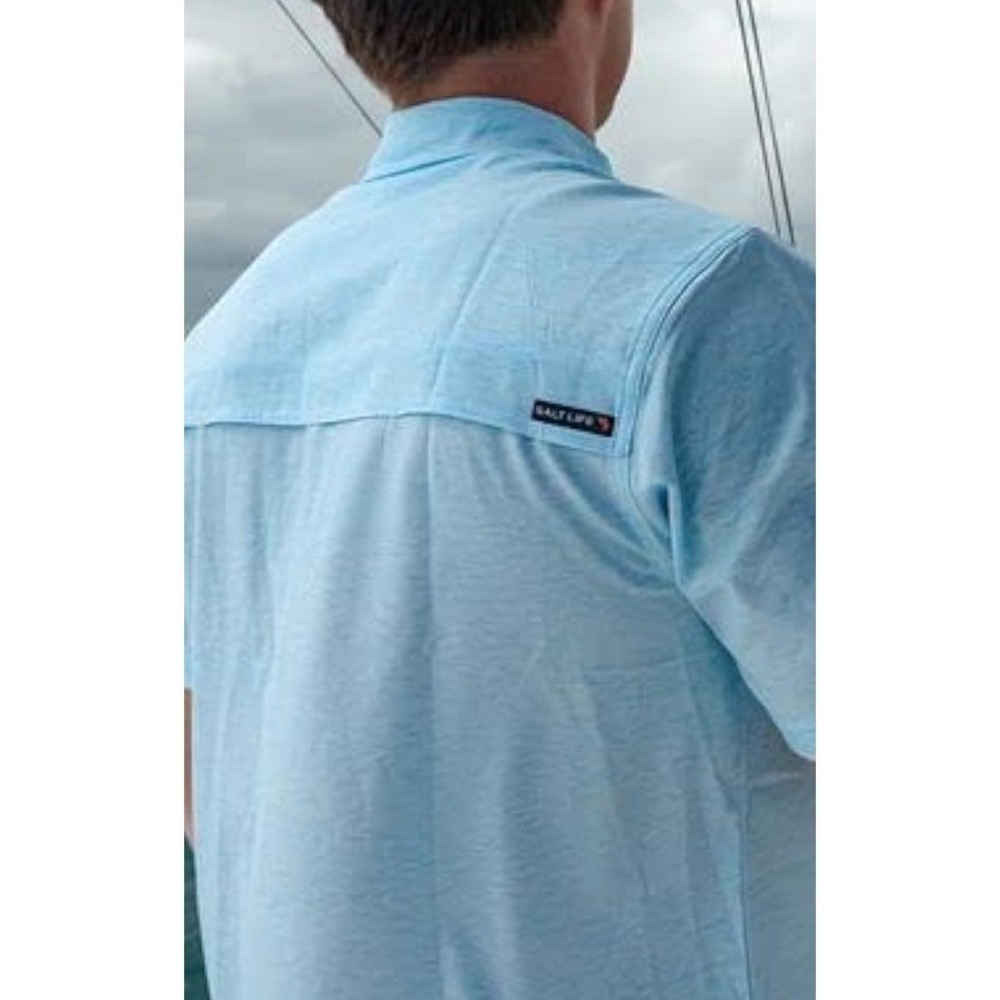 Salt Life SLX Mens XXL Blue Water Ripple Performance Fishing Button Down Shirt